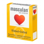Презервативы с колечками и пупырышками Masculan Ribbed+Dotted - 3 шт. - Masculan - купить с доставкой в Сочи