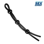 Черное силиконовое лассо с тремя шариками для утяжки - Sex Expert - в Сочи купить с доставкой