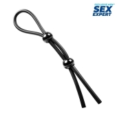 Черное силиконовое лассо с двумя шариками для утяжки - Sex Expert - в Сочи купить с доставкой