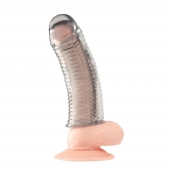 Текстурированная насадка на пенис Clear Textured Penis Enhancing Sleeve Extension - 16,5 см. - BlueLine - в Сочи купить с доставкой
