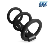 Черное тройное эрекционное кольцо с ремешком - Sex Expert - в Сочи купить с доставкой