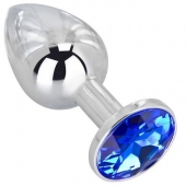 Анальное украшение BUTT PLUG  Small с синим кристаллом - 7 см. - Anal Jewelry Plug - купить с доставкой в Сочи