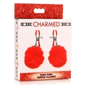 Красные зажимы на соски с помпонами Pom Pom - XR Brands - купить с доставкой в Сочи