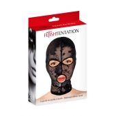 Черная кружевная маска на голову с отверстиями для глаз и рта - Fetish Tentation - купить с доставкой в Сочи