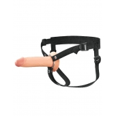 Телесный полый страпон на черных ремнях Hollow Silicone Strap-on - 17,8 см. - Pipedream - купить с доставкой в Сочи