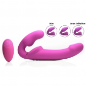 Розовый безремневой страпон с вибрацией и функцией расширения Inflatable Ergo-Fit Strapless Strap-On - XR Brands - купить с доставкой в Сочи