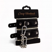 Черные скругленные наручники с мягкой бежевой подкладкой - Crazy Handmade - купить с доставкой в Сочи