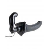 Черный страпон с вагинальной пробкой Deluxe Vibrating Penetrix Strap-On - 19 см. - Pipedream - купить с доставкой в Сочи