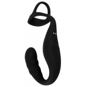 Черное эрекционное кольцо со стимуляцией промежности и анальной пробкой Cock Ring with RC Prostate Plug - Orion - в Сочи купить с доставкой