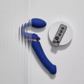 Синий безремневой страпон Multi Orgasm Bendable Strap-On size XL с клиторальной стимуляцией - Strap-on-me - купить с доставкой в Сочи