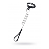 Черный узкий однослойный ошейник с серебристым поводком-цепочкой - Pecado - купить с доставкой в Сочи