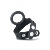 Черное эрекционное кольцо с подхватом мошонки на кнопках VS6 - Blush Novelties - в Сочи купить с доставкой