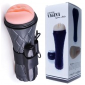 Телесный мастурбатор-вагина в черной колбе с вибрацией - Boys of Toys - в Сочи купить с доставкой