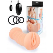 Телесный двусторонний мастурбатор с вибропулей и эрекционными кольцами в комплекте - Sexy Girl - в Сочи купить с доставкой
