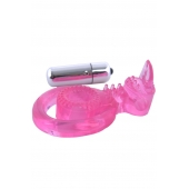 Розовая вибронасадка со стимулятор клитора   Язычок - Toyfa Basic - в Сочи купить с доставкой