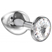 Большая серебристая анальная пробка Diamond Clear Sparkle Large с прозрачным кристаллом - 8 см. - Lola Games - купить с доставкой в Сочи