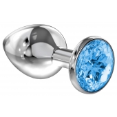 Большая серебристая анальная пробка Diamond Light blue Sparkle Large с голубым кристаллом - 8 см. - Lola Games - купить с доставкой в Сочи