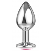 Большая серебристая анальная пробка Diamond Pink Sparkle Large с розовым кристаллом - 8 см. - Lola Games - купить с доставкой в Сочи