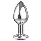 Большая серебристая анальная пробка Diamond Purple Sparkle Large с фиолетовым кристаллом - 8 см. - Lola Games - купить с доставкой в Сочи