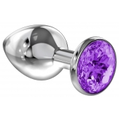 Большая серебристая анальная пробка Diamond Purple Sparkle Large с фиолетовым кристаллом - 8 см. - Lola Games - купить с доставкой в Сочи