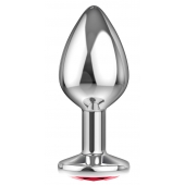 Большая серебристая анальная пробка Diamond Red Sparkle Large с красным кристаллом - 8 см. - Lola Games - купить с доставкой в Сочи
