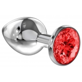 Большая серебристая анальная пробка Diamond Red Sparkle Large с красным кристаллом - 8 см. - Lola Games - купить с доставкой в Сочи