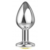 Большая серебристая анальная пробка Diamond Yellow Sparkle Large с жёлтым кристаллом - 8 см. - Lola Games - купить с доставкой в Сочи