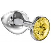 Большая серебристая анальная пробка Diamond Yellow Sparkle Large с жёлтым кристаллом - 8 см. - Lola Games - купить с доставкой в Сочи
