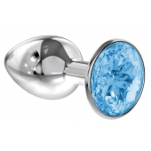 Малая серебристая анальная пробка Diamond Light blue Sparkle Small с голубым кристаллом - 7 см. - Lola Games - купить с доставкой в Сочи