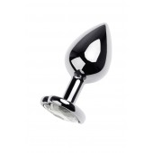 Серебристая анальная пробка с прозрачным кристаллом-сердцем - 8 см. - ToyFa - купить с доставкой в Сочи