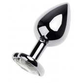 Серебристая анальная пробка с прозрачным кристаллом-сердцем - 8 см. - ToyFa - купить с доставкой в Сочи