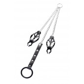 Черно-серебристые зажимы для сосков с кольцом для пениса TOYFA Metal - ToyFa - купить с доставкой в Сочи