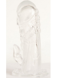 Прозрачная гелевая насадка с клиторальным отростком - 13 см. - Toyfa Basic - в Сочи купить с доставкой