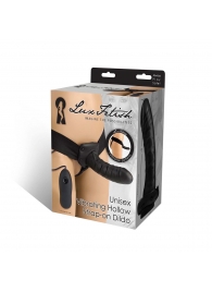Чёрный полый страпон с вибрацией Unisex Vibrating Hollow Strap-On - 14 см. - Lux Fetish - купить с доставкой в Сочи