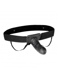 Чёрный полый страпон с вибрацией Unisex Vibrating Hollow Strap-On - 14 см. - Lux Fetish - купить с доставкой в Сочи