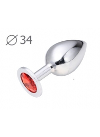 Коническая серебристая анальная втулка с красным кристаллом - 8,2 см. - Anal Jewelry Plug - купить с доставкой в Сочи