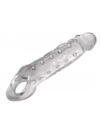 Прозразная закрытая насадка на пенис с поддержкой мошонки Clearly Ample Penis Enhancer - 22 см. - XR Brands - в Сочи купить с доставкой