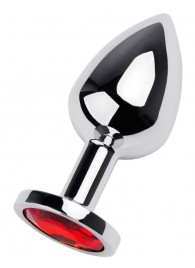 Серебристая коническая анальная пробка с красным кристаллом - 8 см. - ToyFa - купить с доставкой в Сочи