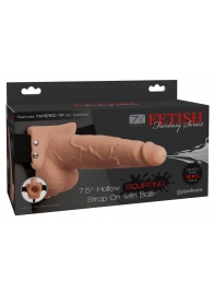 Телесный полый страпон с имитацией эякуляции 7.5  Hollow Squirting Strap-On with Balls Flesh - 21,6 см. - Pipedream - купить с доставкой в Сочи