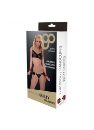 Красно-чёрные наручники на металлической цепочке - Blush Novelties - купить с доставкой в Сочи