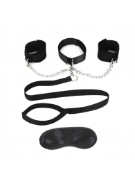 Чёрный ошейник с наручниками и поводком Collar Cuffs   Leash Set - Lux Fetish - купить с доставкой в Сочи