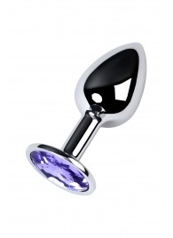 Серебристая конусовидная анальная пробка с фиолетовым кристаллом - 7 см. - ToyFa - купить с доставкой в Сочи