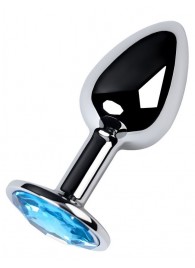 Серебристая конусовидная анальная пробка с голубым кристаллом - 7 см. - ToyFa - купить с доставкой в Сочи