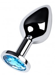 Серебристая конусовидная анальная пробка с голубым кристаллом - 8 см. - ToyFa - купить с доставкой в Сочи