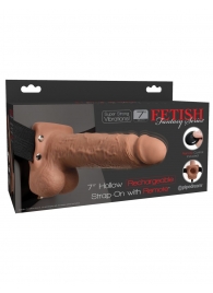 Кофейный перезаряжаемый вибрострапон 7  Hollow Rechargeable Strap-on with Balls - 20,3 см. - Pipedream - купить с доставкой в Сочи