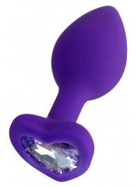 Фиолетовая анальная втулка Diamond Heart с прозрачным кристаллом - 7 см. - ToyFa - купить с доставкой в Сочи