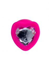 Розовая анальная втулка Diamond Heart с прозрачным кристаллом - 9,5 см. - ToyFa - купить с доставкой в Сочи