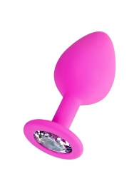 Розовая анальная втулка Brilliant с прозрачным кристаллом - 8 см. - ToyFa - купить с доставкой в Сочи