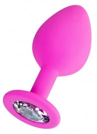 Розовая анальная втулка Brilliant с прозрачным кристаллом - 8 см. - ToyFa - купить с доставкой в Сочи