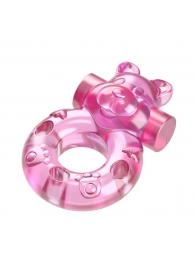 Розовое эрекционное виброкольцо на пенис Pink Bear - Baile - в Сочи купить с доставкой
